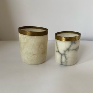 (2) Vintage stone & metal candle holders